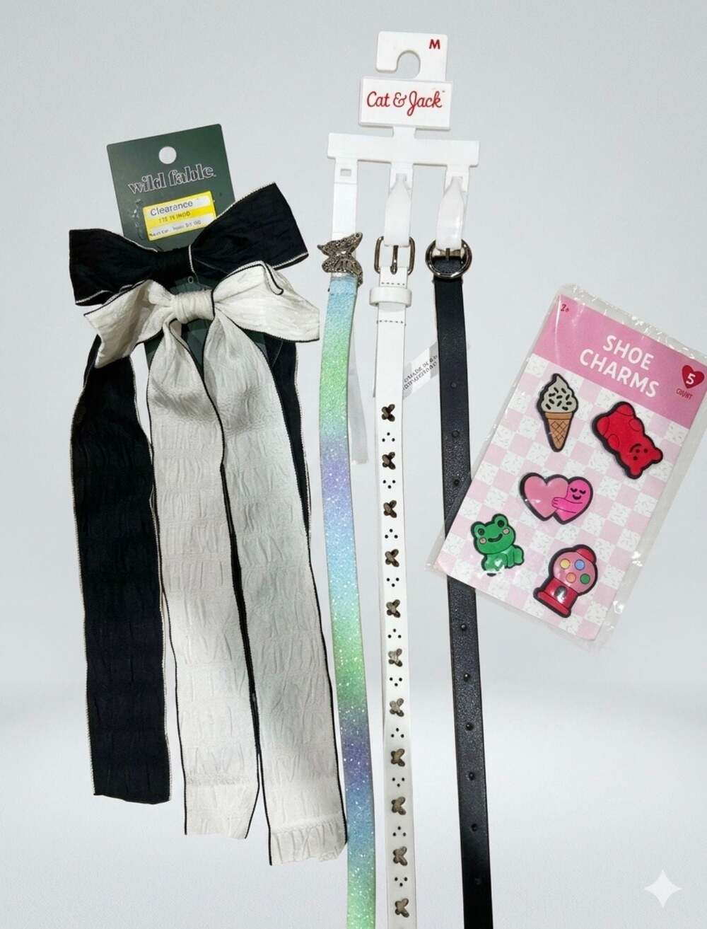 Bundle: Wild Fable Hair Bow Clips, Cat & Jack Girls 3pk Belts Series Size M, and
